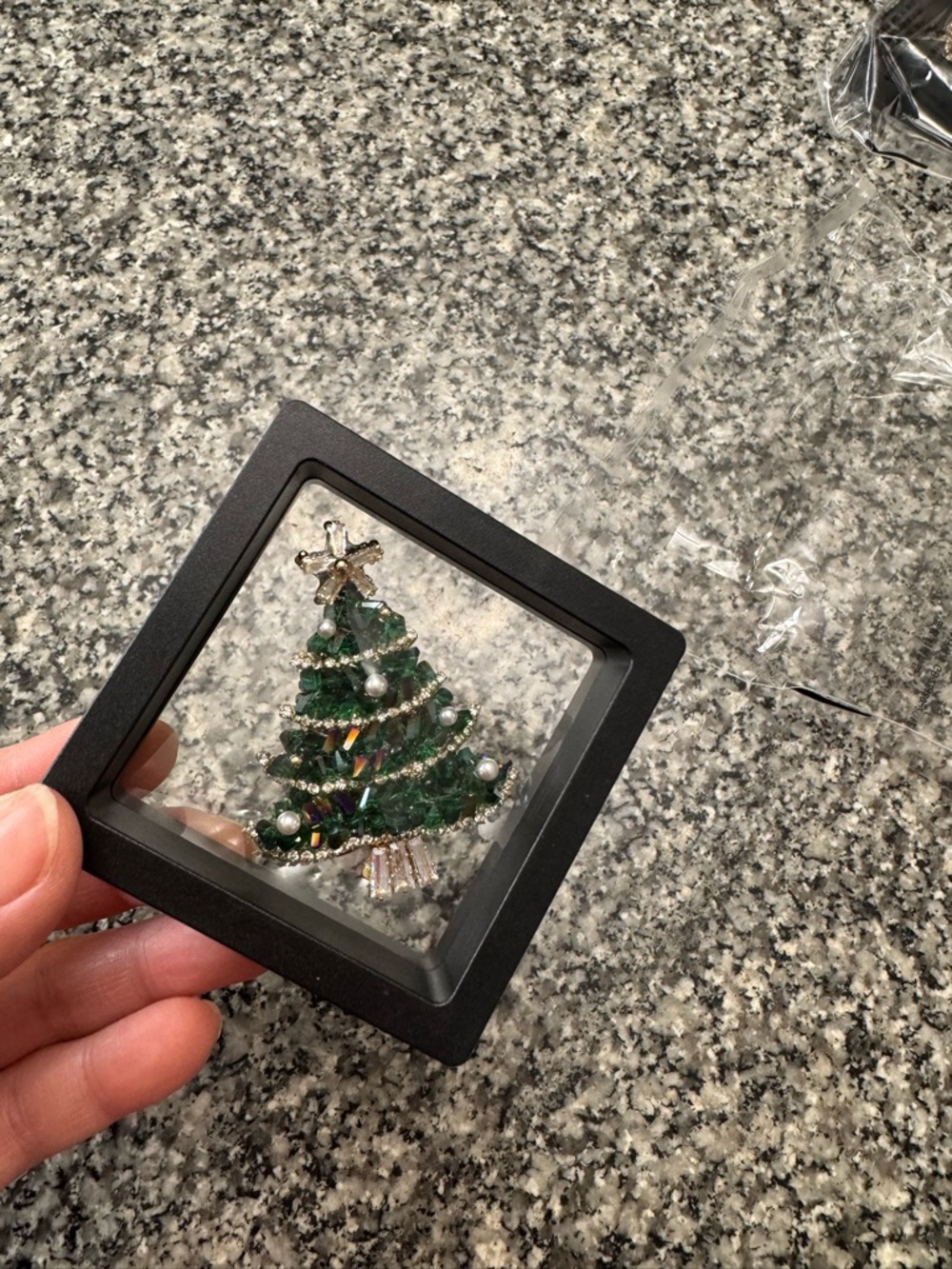Beaded Christmas Tree Shadow Frame Pin